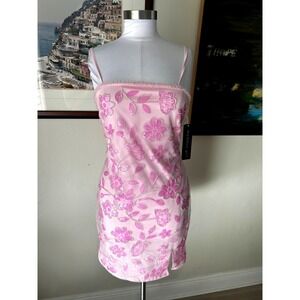 Madden Girl Pink Floral Sequin Beaded Mesh Mini Dress Bodycon Large